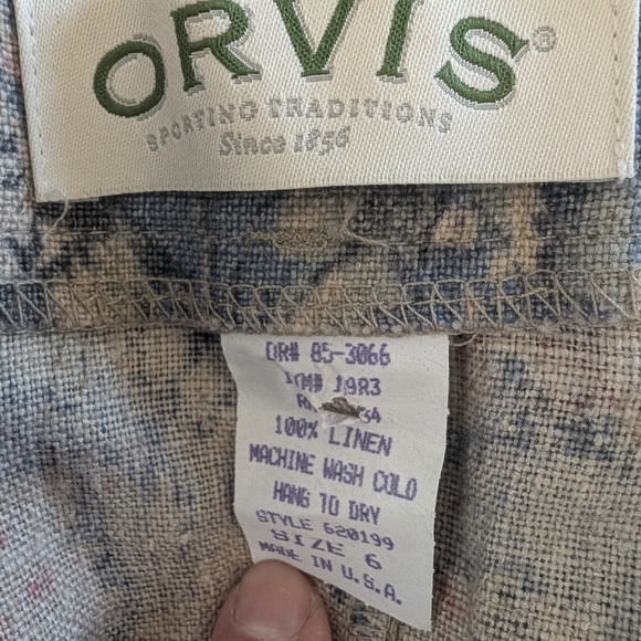 Orvis Vintage Linen Midi Button Down Floral Pastel Blue and Pink Skirt sz 6 - Picture 6 of 6